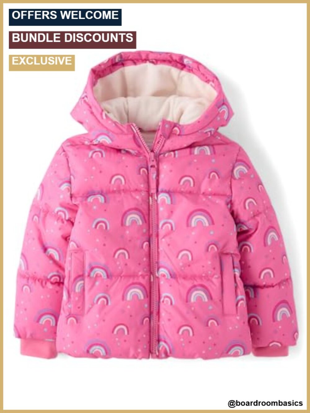 Toddler Girls Puffer Jacket Wind Water Resistant Quilted Zip Hooded Coat